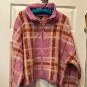 Women's Full Zip Mock Turtleneck Cardigan - Wild Fable™ Pink Plaid XXL